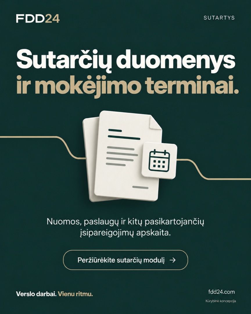 Sutarčių duomenys ir mokėjimo terminai.